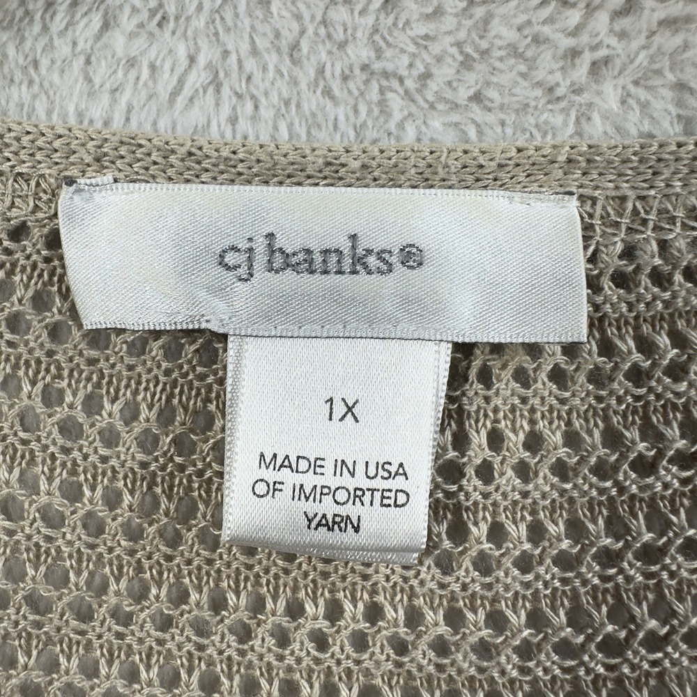 CJ Banks Open Front Cardigan Women's 1X Beige‎ Open Knit 3/4 Sleeve - Picture 2 of 8